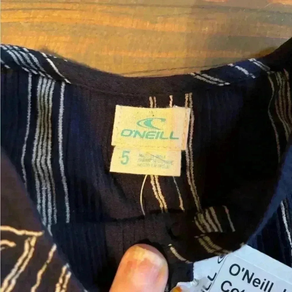 O’neill Boho Navy Long Sleeve Linen Shirt With Flair Sleeves Girl’s Size 5 Beach — image 2 of 4